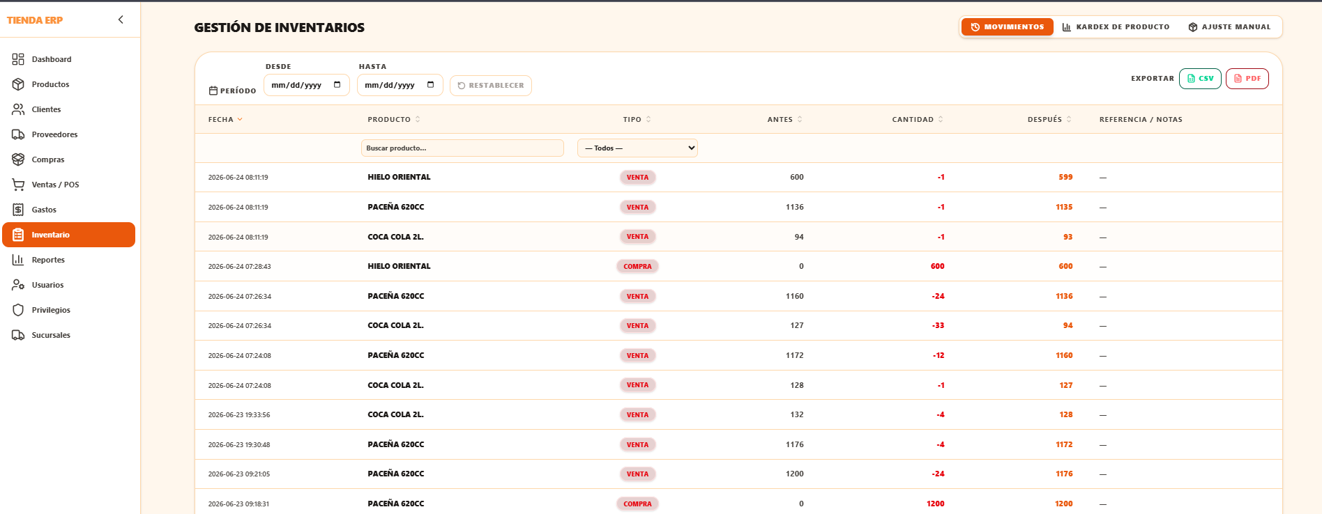 Control de Inventarios y Auditoría - Tienda ERP